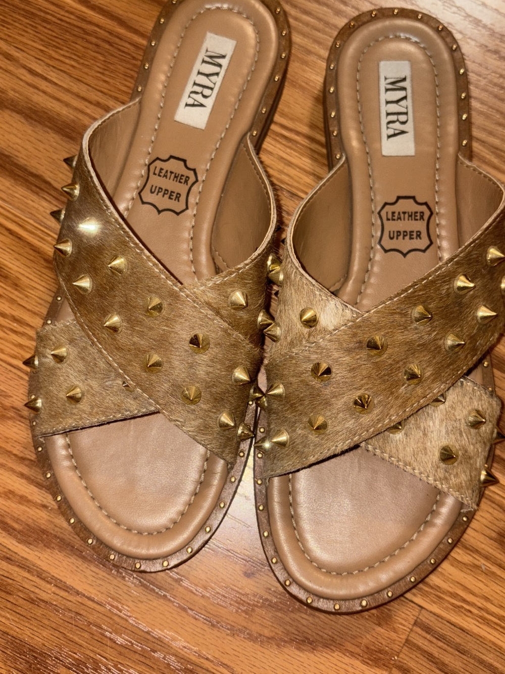 Myra Bag Gold Studded Cross-Band Slide Mules